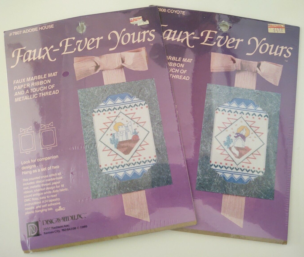 2 Southwest Cross Stitch Kit Coyote & Adobe House includes Mats 5x7